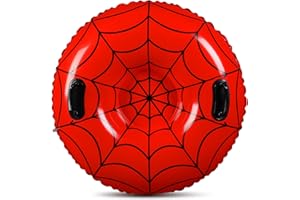 SOTIFF Spider Web Snow Tube, 35.43 Inch Cold Resistant PVC Inflatable Big Double Sided Red Snow Sled for Kids, Thickened Sleds with Handles Winter Toys for Kid Spider Birthday Christmas Party Favors