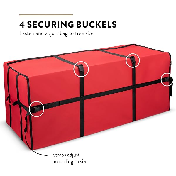 ZOBER WIDE CHRISTMAS TREE STORAGE BAG – MAXIMUM ACCESSIBILITY – FITS 7.5 FT TREES – 600D OXFORD FABRIC CHRISTMAS TREE BAG FOR STORAGE BOX FOR XMAS – STRONG, DURABLE STRAPS & HANDLES – CARD SLOT – RED