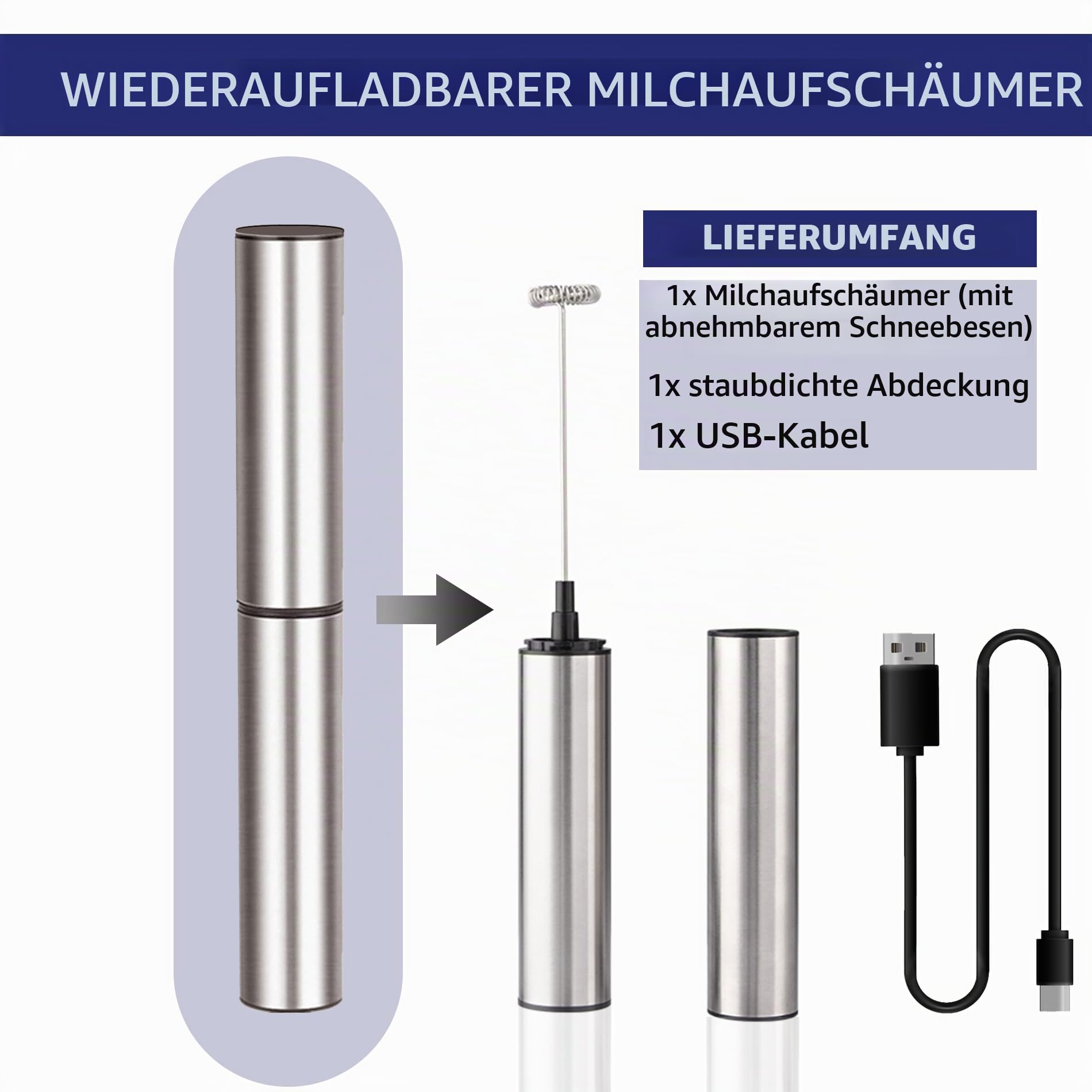 Wiederaufladbarer Hand-Milchaufschäumer Hand-Kaffeeaufschäumer mit USB 6