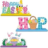 Golibra 3Pcs Fall Decorations, Wooden Table Decor for Thanksgiving (Happy Easter)