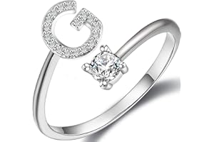 Haoze Initial Letter Ring for Women Girls Silver Stackable Alphabet Rings with Initial Adjustable Crystal Inlaid Initial Rings Bridesmaid Gift