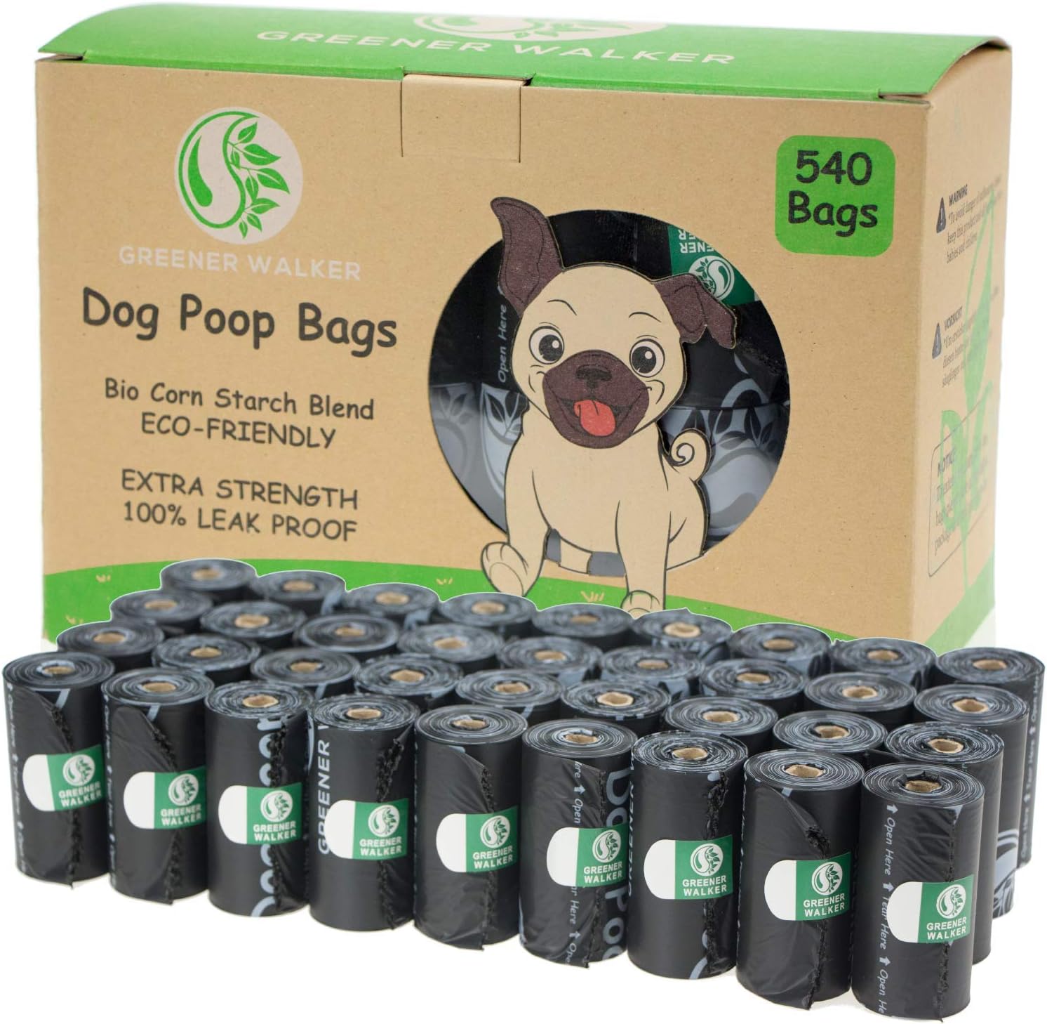 Greener Walker Poo Bags for Dog Waste, 540 Poop Bags,Extra Thick Strong