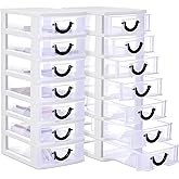 Thyle 2 Pcs Plastic Drawers Organizer Mini Organizer Stackable Plastic Clear Drawer Storage Box Containers Storage Units for Desktop Classroom Craft 6.7 x 4.9 x 13.4 inches(White)