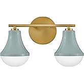 Lark Haddie 85512SF Modern Two-Light Bath Vanity, Fixture Mounts Up or Down, Shades Secured in Place, Seafoam and Lacquered B