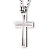 Boston Bay Men's Two-Piece Hinged 1.5" Cross Pendant – High Polish Frame with Matte Inner Cross in Waterproof 316L Stainless Steel on 24" Chain
