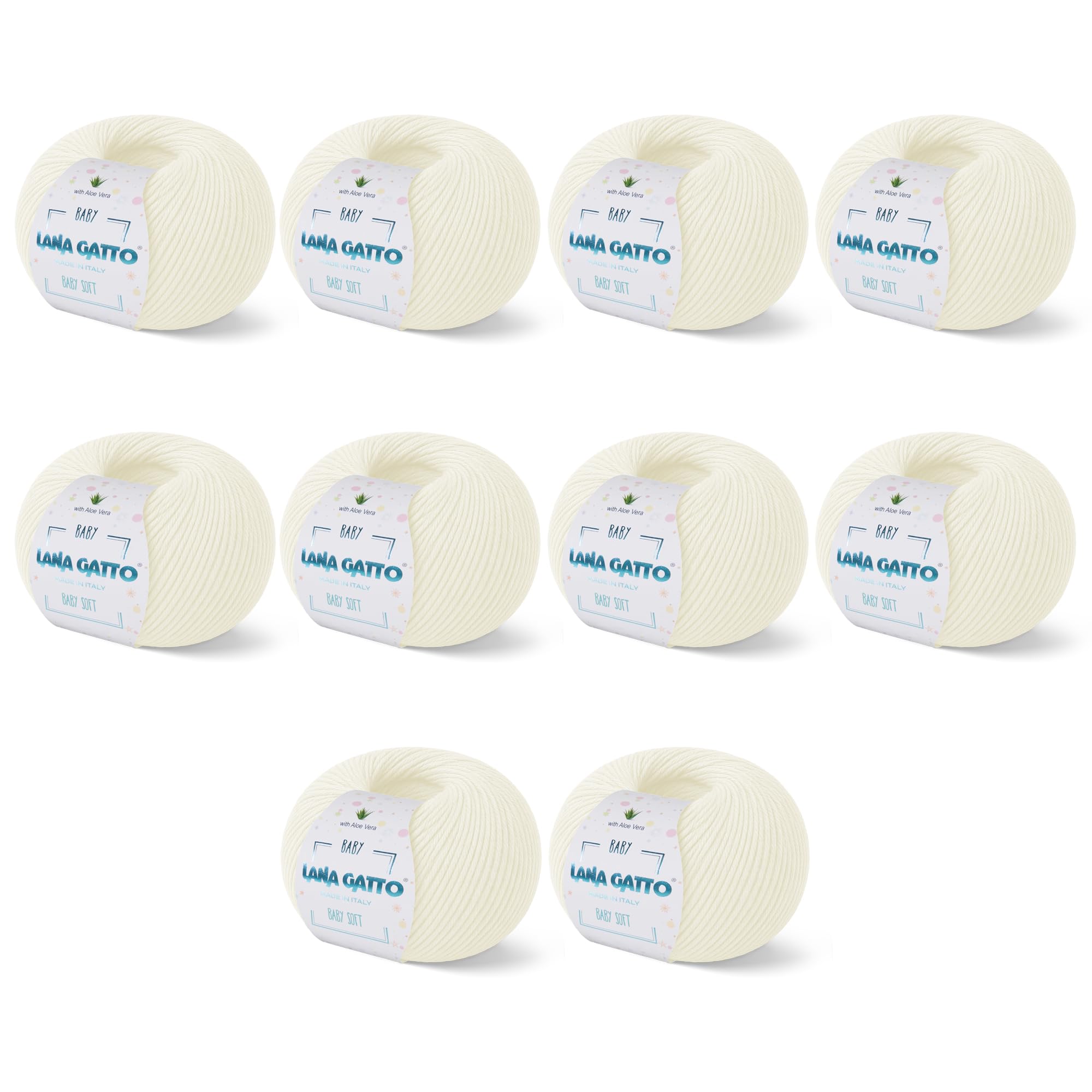 Baby Soft Yarns for Crocheting and Knitting 100% Merino Wool Treated with Aloe Vera, Soft Wool for Babies, Made in Italy by Lana Gatto, (10, Off-White - 978)