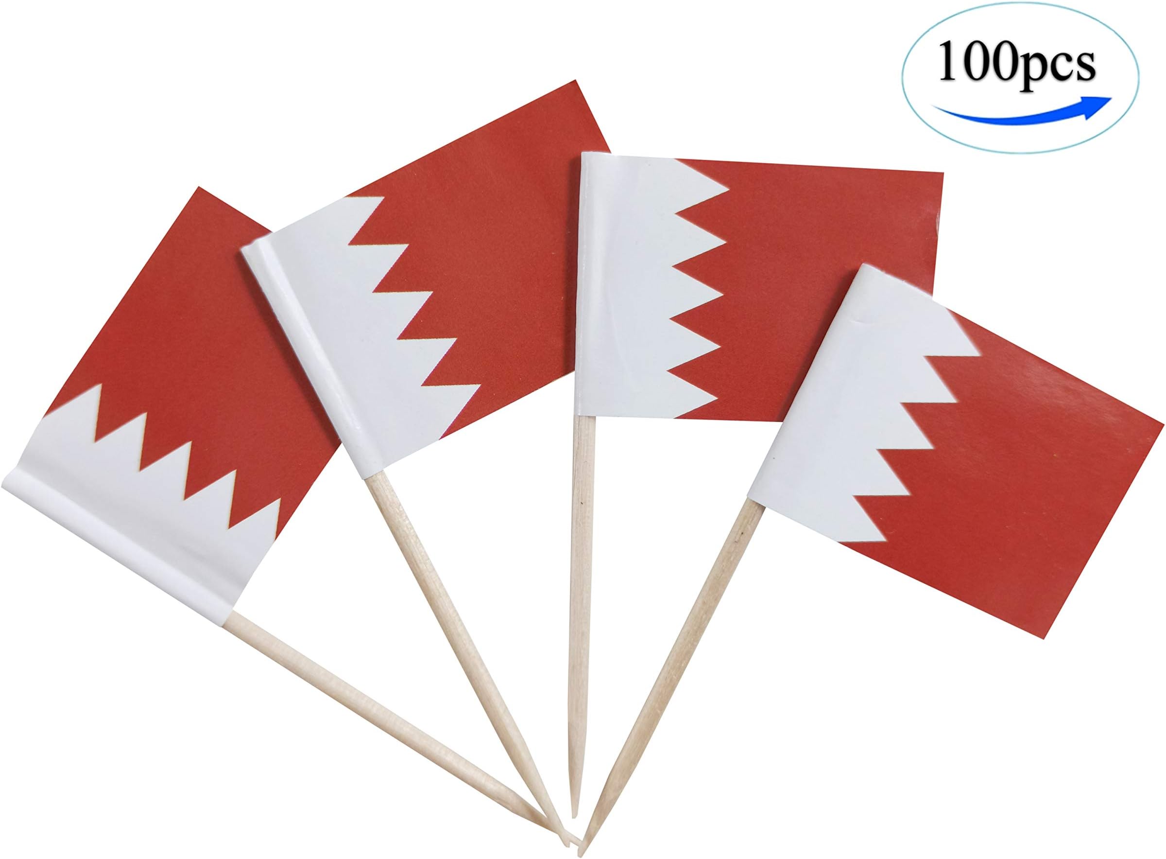 JBCD Bahrain Flag Toothpicks Bahraini Flags 100 Pcs Cupcake Toppers Flag Tooth picks Small Mini Stick paper flags Picks Party Celebration Cocktail Food Bar Cake Flags