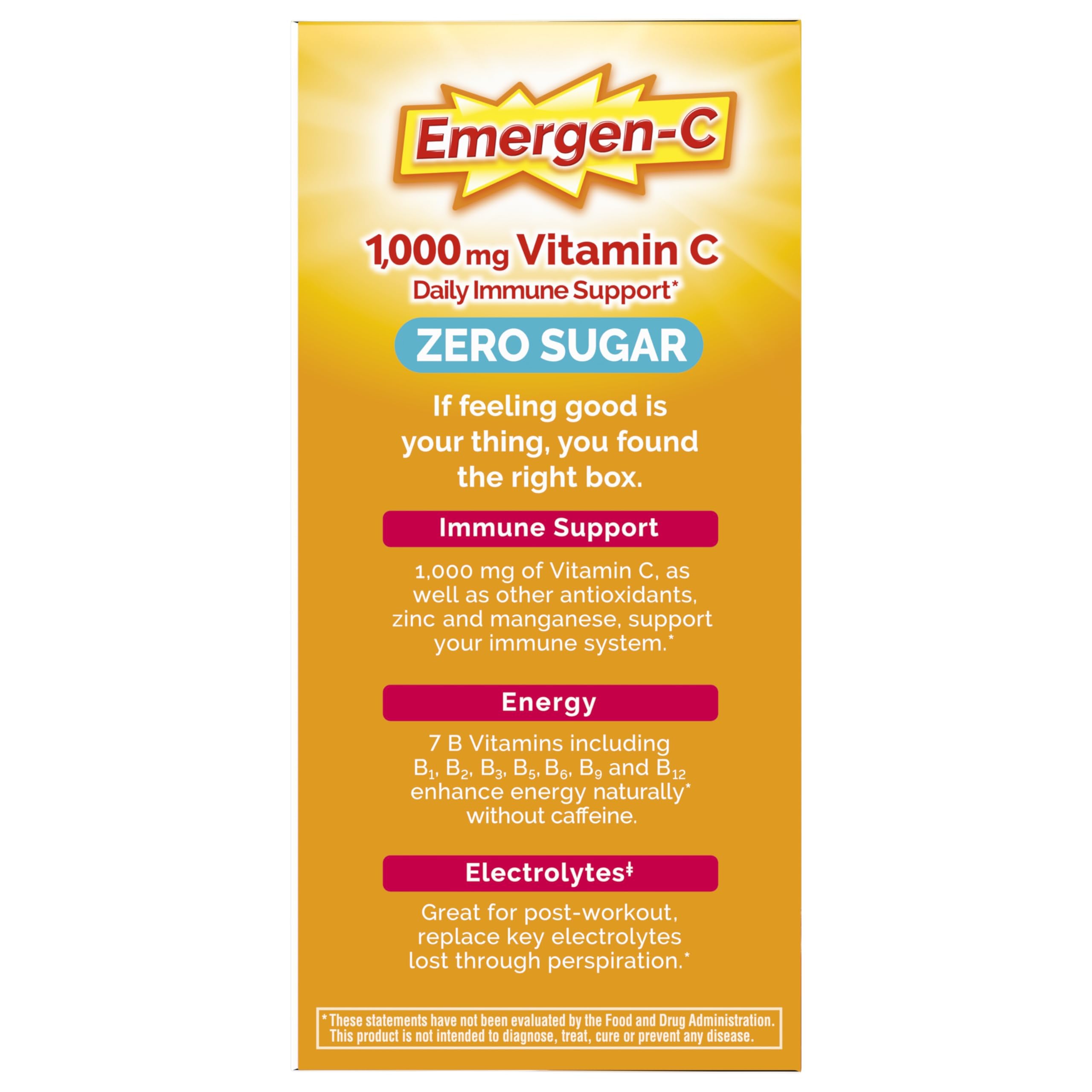 Emergen-C Zero Sugar 1000 mg Vitamin C Powder for Daily Immune Support Caffeine Free Vitamin C Supplements with Zinc and Manganese, B Vitamins and Electrolytes, Raspberry Lemonade Flavor - 36 Count
