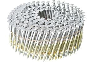 mitoharet 15-Degree Collated Wire Coil Siding Nails 2-1/2Inch x 0.092Inch 3600 Count Full Round-Head, Ring Shank, Hot-Dipped Galvanized for Rough Nailing of Lathing and Sheathing Materials