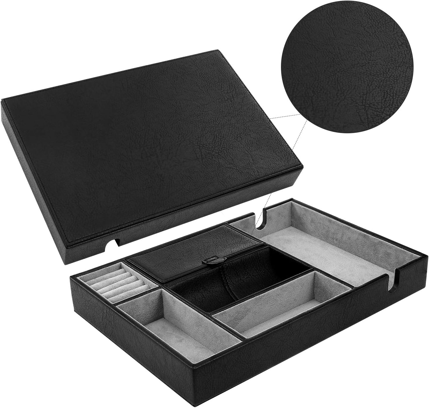Catch All Dresser Tray Table Organizer Smartphone Charging Station Edc Tray Coffee Faux Leather Nightstand Organizer Jiadel Valet Tray For Men Trays Jewelry