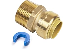 JUWO 3/4" to 1" NPT Male Reducing Adapter, Push to Connect Brass Plumbing Fitting for PEX, Copper, CPVC Pipe, Heavy Duty Pushfit with Upgraded Stiffener and Disconnect Clip, NSF & UPC Certified