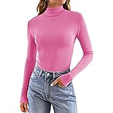 Tankaneo Womens Mock Turtle Neck Tops Long Sleeve Slim Fitted Shirts Ribbed Knit Basic Tees Thermal Shirts
