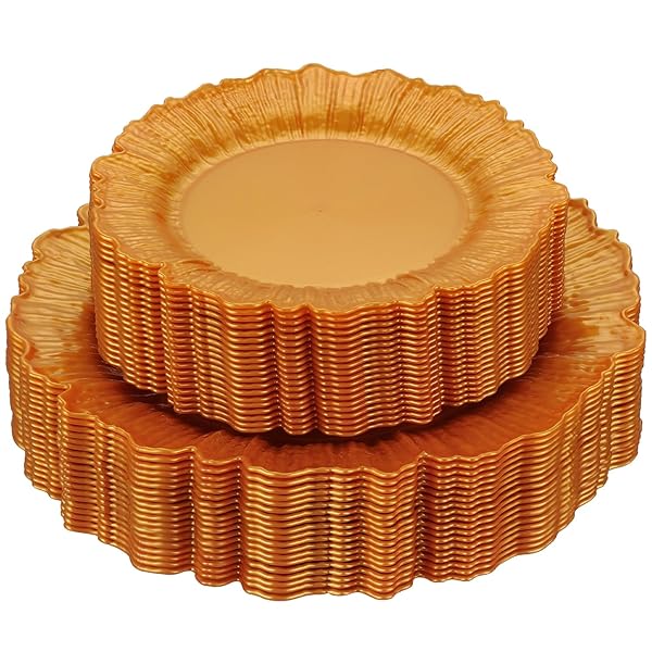 NOEMIE 60PCS FLORAL GOLD PLASTIC PLATES, PREMIUM GOLD...