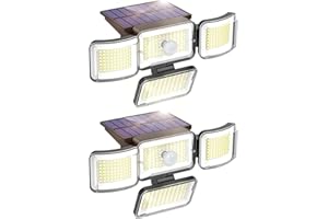 Mokot 3000LM 288 LED 4 Heads Solar Lights Outdoor Waterproof IP65, Motion Sensor Outdoor Lights with 3 Modes 270° Wide Angle Flood Lights, Security Lights for Yard, Porch, Patio(2 Packs)