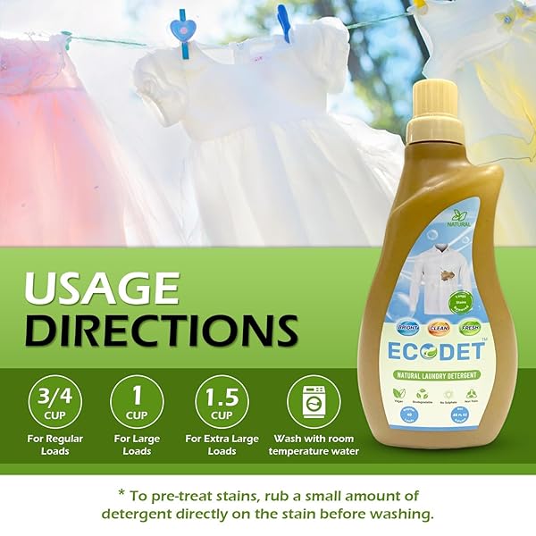 ECODET NATURAL LIQUID LAUNDRY DETERGENT | 40 OZ (PACK OF 1) | PLANT-BASED BIODEGRADABLE FORMULA | HE COMPATIBLE | ODOR & STAIN REMOVAL | ECO-FRIENDLY, SAFE FOR KIDS & PETS | SUSTAINABLE PACKAGING