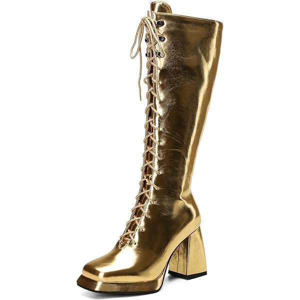 Amazon.com: AACHEN Fashion Golden Sexy Knee High Boots for