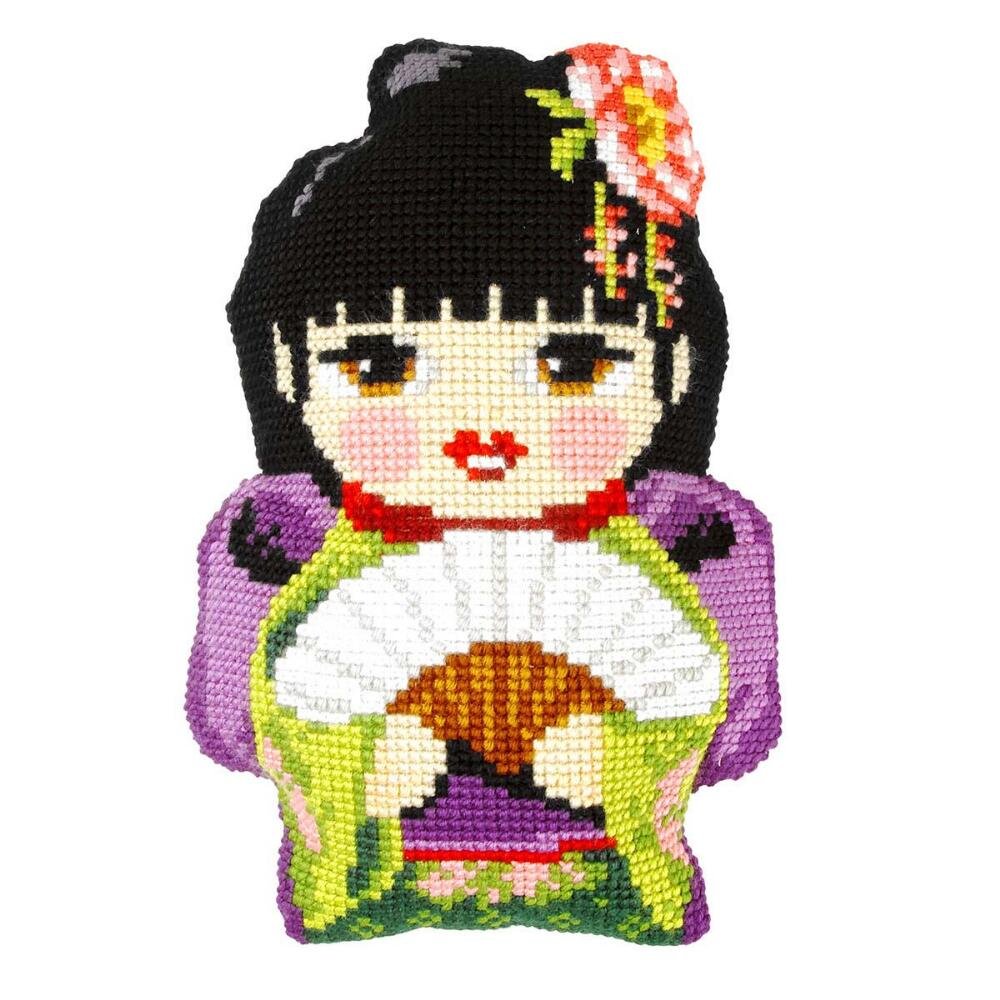 Orchidea Large Cushion: Cross Stitch Kit, Japanese Girl, 32.5 x 47.5cm
