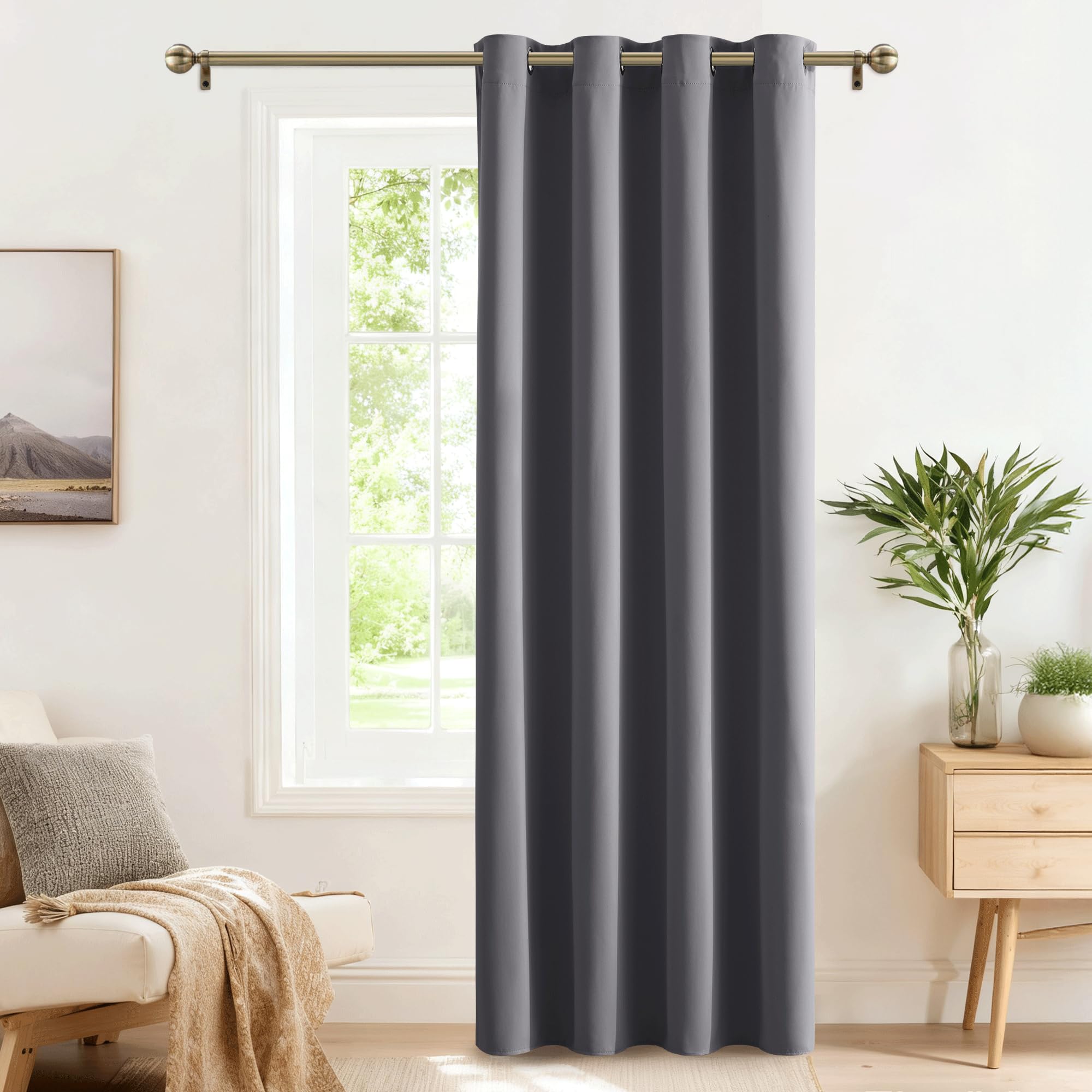 PONY DANCE Thermal Blackout Curtains - Thermal Insulated Curtain Anti Cold and Heat Energy Saving Eyelet Curtains for Bedroom, Width 140 cm x Height 240 cm, Grey, 1 Piece — image 1