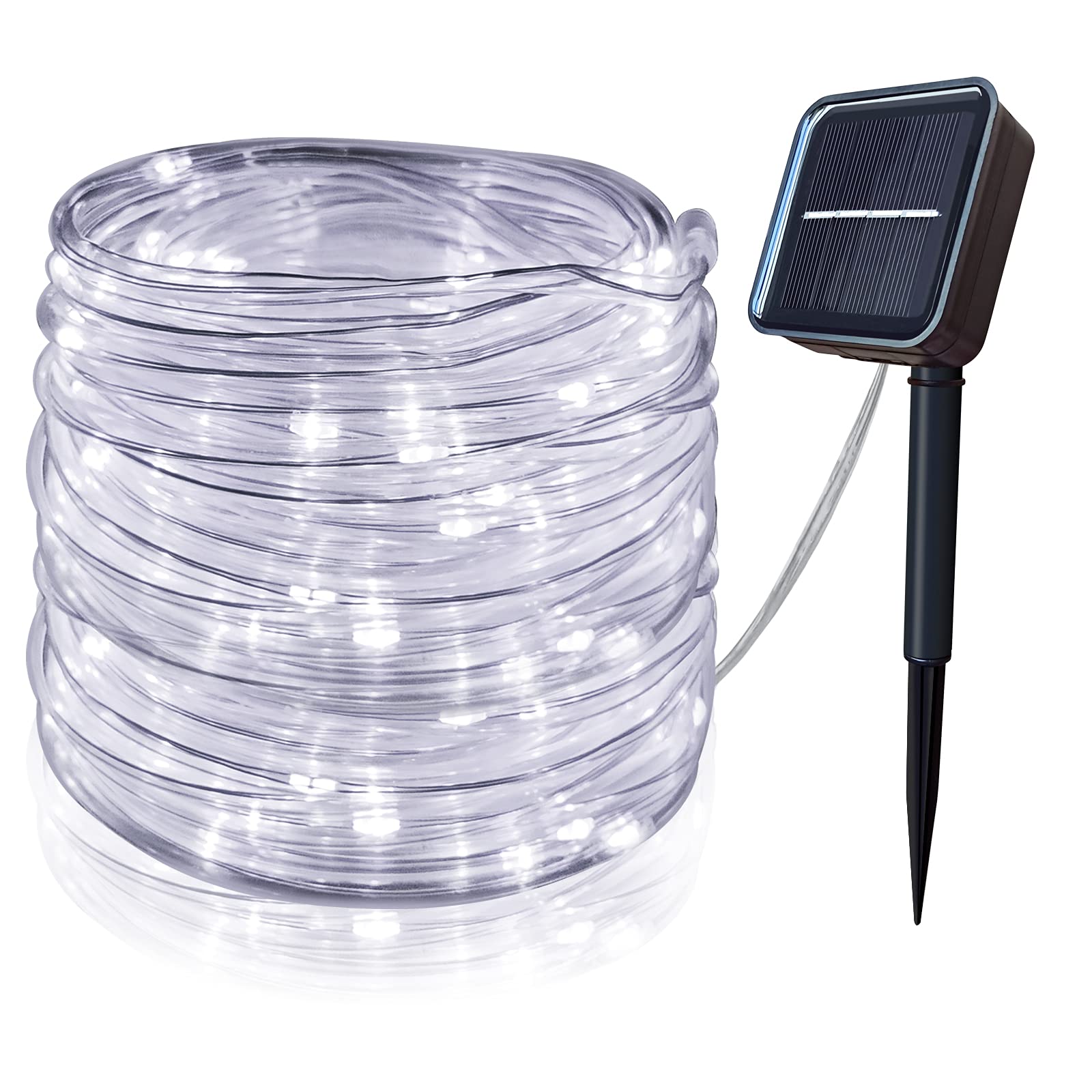 Solar String Lights Outdoor Rope Lights，39Ft 100 LED Solar Fairy Lights Outdoor Tube Lights Waterproof，Solar Garden Lights Decorative Lights for Home Party Patio Wedding Birthday (Cool White)