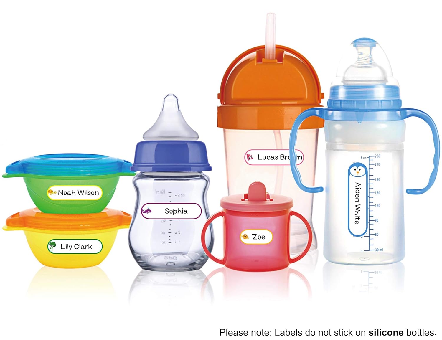 Baby Bottle Labels for Daycare, Self-Laminating, Waterproof Write-On Name Labels, Assorted Sizes & Colors, Pack of 64 : Baby