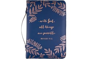 ECCOLO WORLD TRAVELER Eccolo Bible Cover Case for Men and Women, Gold Floral Engraved Faux Leather Design with Zipper and Handle, Small Book Cover Holds & Protects Small Bibles Up to 6 x 5 x 1.5 inches (Navy Blue)