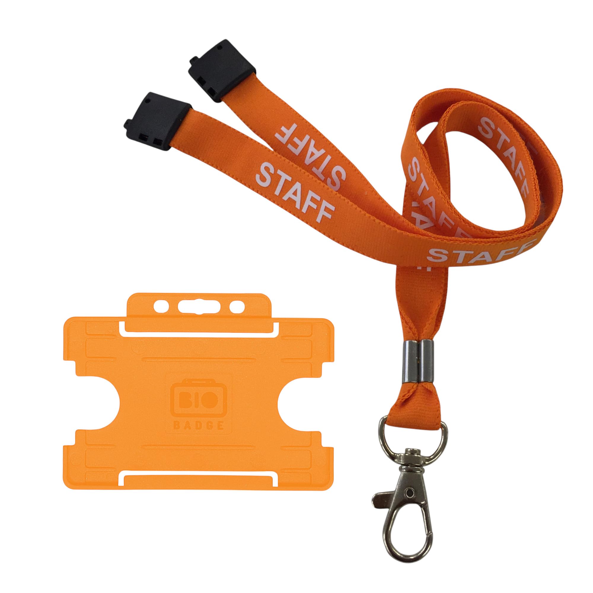 Customcard Ltd Staff Lanyard Orange and Single-Sided ID Badge Holder -Single Safety Break & Metal Clip -Ideal for School, Office, Events - Secure Lanyard Staff Badge Holder with Card Slot (Pack of 25)