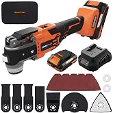 ENERTWIST Cordless Brushless Oscillating Tool, 20V Battery, 3&deg; Oscillation | 6 Variable Speed, LED Light, Charger, 34 PCS Accessories, Carry Bag, Compatible with DEWALT 18V/20V Battery