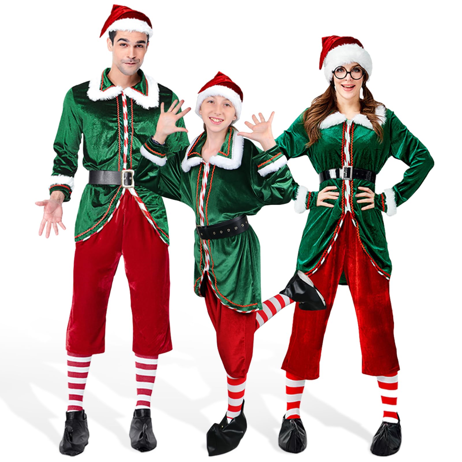 JESOHO 6 Piece Unisex Elf Costume Set, Men's & Women's Cosplay Party Outfit, Fancy Dress, Christmas Elf Outfit (Size: M)