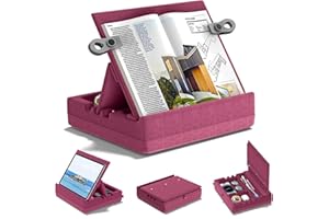 KDD Book Stand for Reading with Storage, 3 Viewing Angles Pillow Book & Tablet Holder for Lap, Bed, Desk and Couch, Foldable 