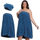 Emdelifo Bath Towel Wrap for Women (XXL-XXXXL) with Hair Towel, Oversize Shower Wrap Dress Spa Bathrobe, Comfortable Adjustable Body Wrap, Dry Quickly, 82.68x31.5'',