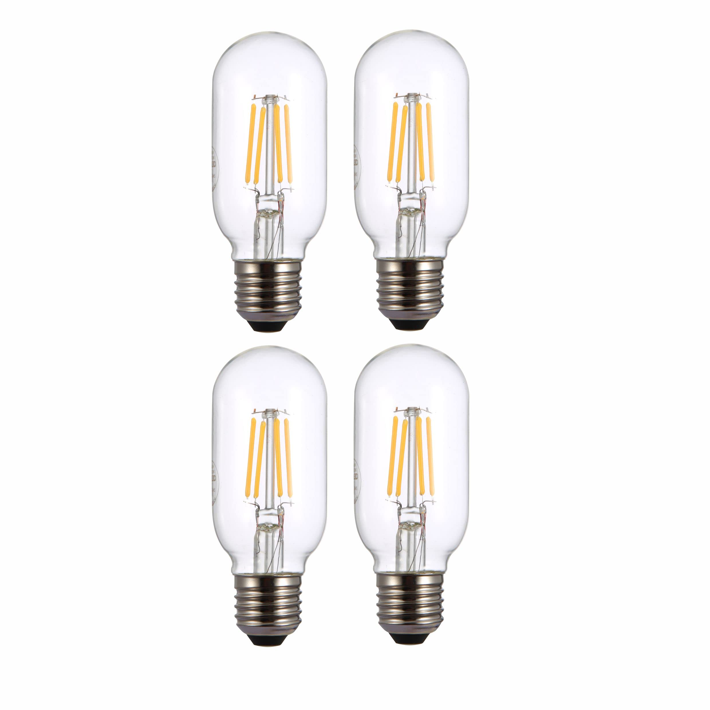 TEKLED® T45 Filament Vintage LED Bulbs | Tubular E27 Edison Screw | Energy Saving 4W Light Bulb 40W Equivalent | NONDIMMABLE Clear 2700K 470LM | 4-Pack | Warm White