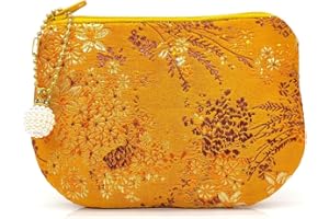 Golden Amy Handmade Jewelry Pouch Women Coin Purse Brocade Zipper Wallet Silk Makeup Bag - Sandybrown