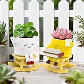 LAUGOKOBE Smily Face Rocking Chair Planter - Cute Resin Book Coffee Succulents Plant Pots with Drainage Hole for Indoor Outdo