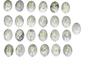 Rockcloud 25Pcs Rune Stones Set Polished Engraved with Elder Futhark Alphabet Lettering Crystal Meditation Divination, Labradorite