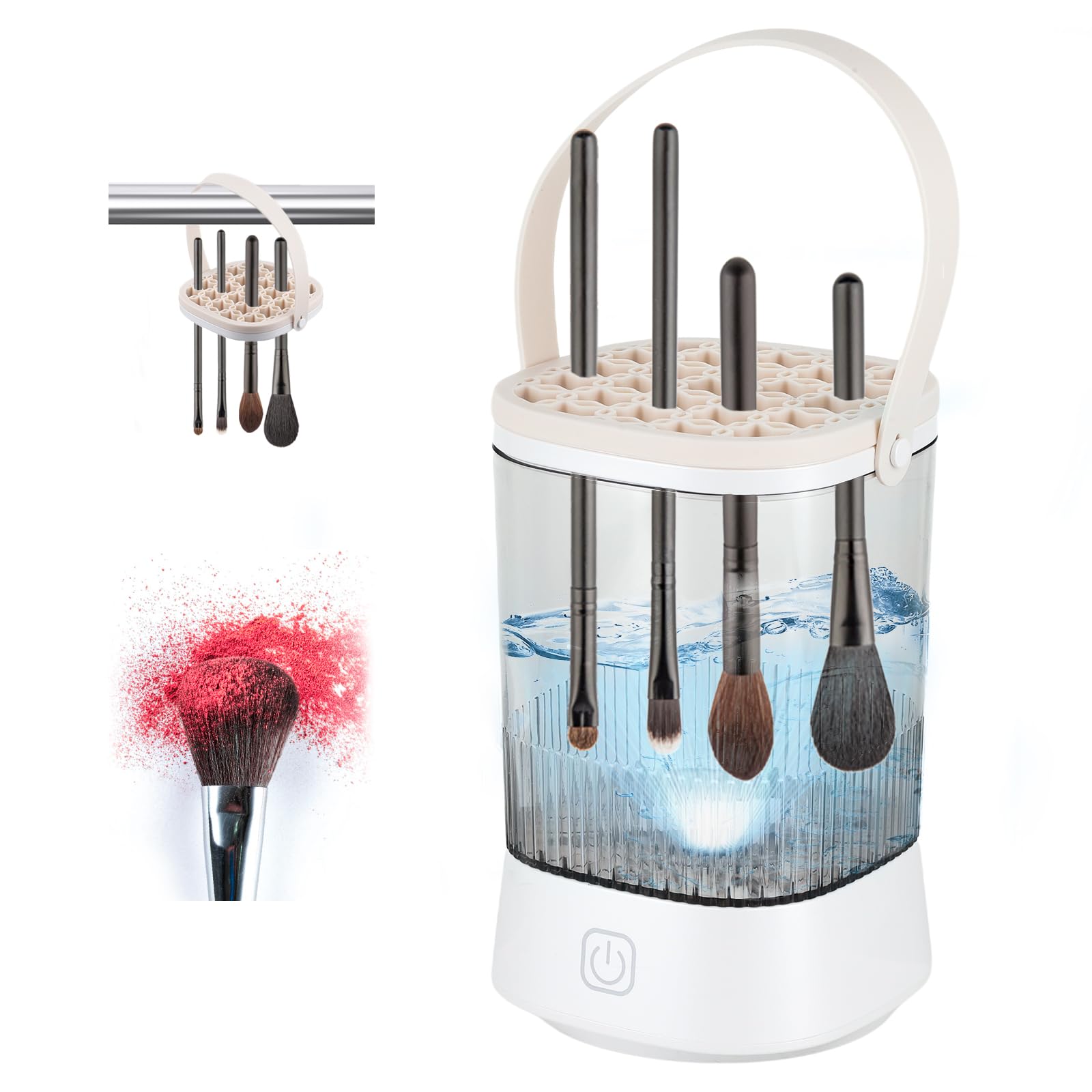 Electric Makeup Brush Cleaner Machine,3-in-1 USB Automatic Makeup Brushes Cleaner,Quick Wash in Seconds Cosmetic Brushes Cleaning Tools,Hand Free Make up Brush Cleaner Set for Cleaning and Drying