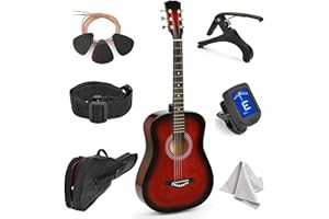 MASTER PLAY Left Handed Acoustic Guitar For Kids By MasterPlay- 30” Beginner Guitar For Learners- Accoustic String Starter Kit: Guitar Bag, Tuner, Strap, Extra Strings, Picks, Wash Cloth, Capo (Redburst)