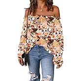 Spriolim Women's Off Shoulder Top Ruffle Long Sleeve Chiffon Blouse Casual Loose Shirts