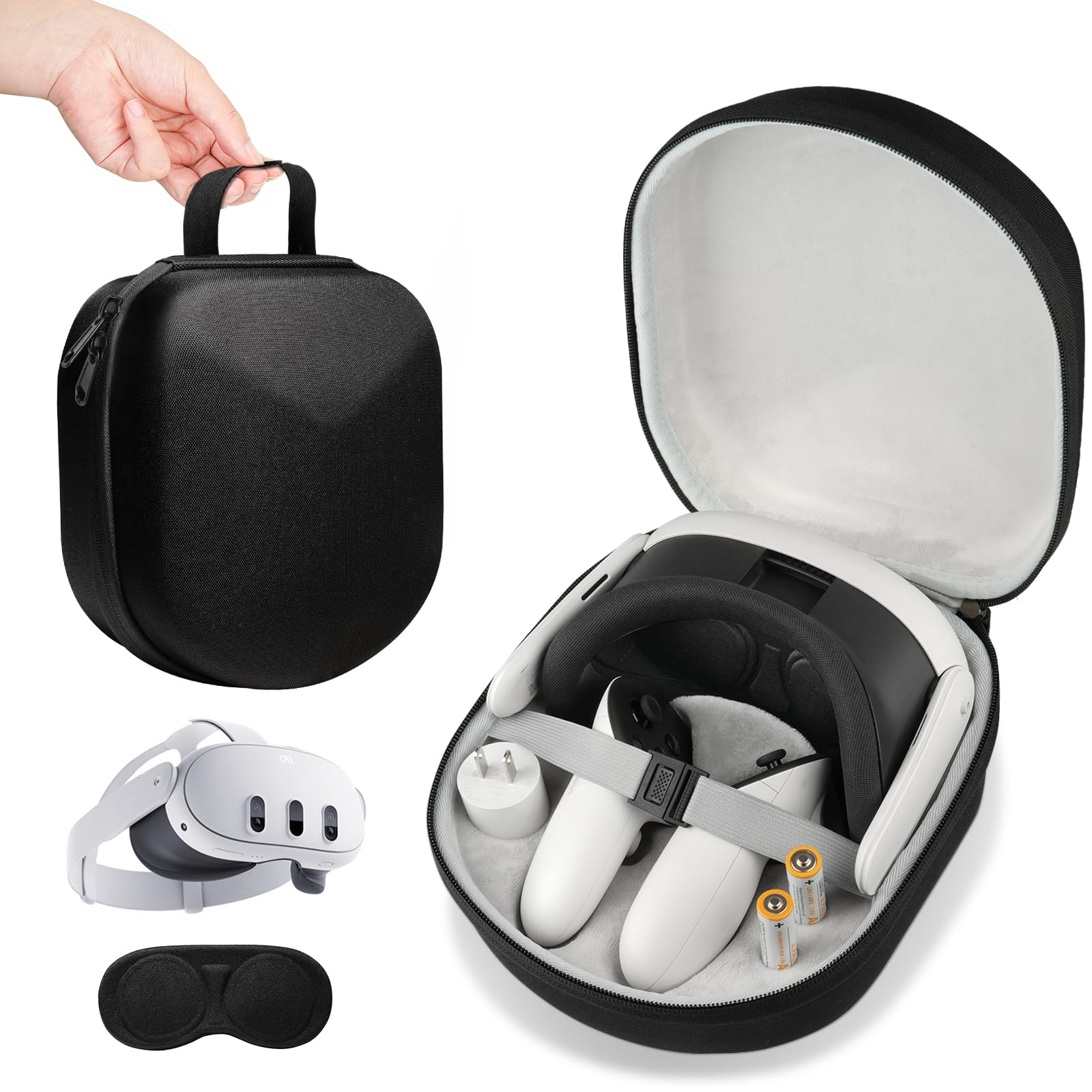 sarlar Hard Carrying Case for Meta Quest 3 VR Headset, Touch Controller and Original Fabric Head Strap, Soft Linning, Precise Slots with Lens Protector Cover, Ideal for Travel and Home Storage