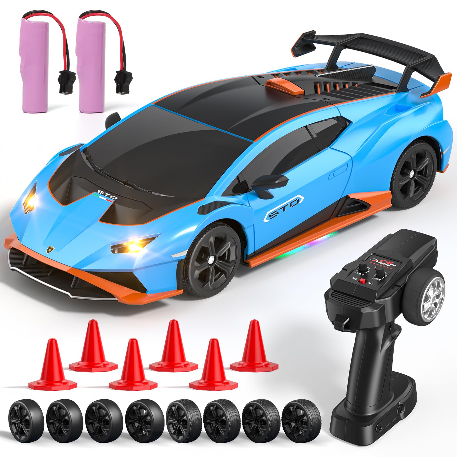 Lamborghini RC Drift Car, 1:24 Mini 4WD Remote Control Drift Cars with Full Proportional Throttle and LED Light, 25 KM/H Toy Car with Speed Adjustment, Toys Gifts for 6 7 8 9 10 11 12 Year Old Boy