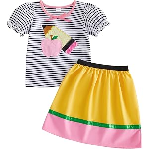 KMBANGI Toddler Girl Back to School Outfit Apple Pencil T-Shirt Skirt Set | First Day of School Outfit for Girls Pre-K Dress,
