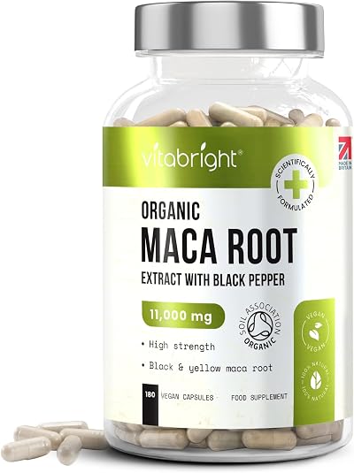 VitaBright Black Maca Root Capsules Yellow 11,000mg 180 Count UK Made