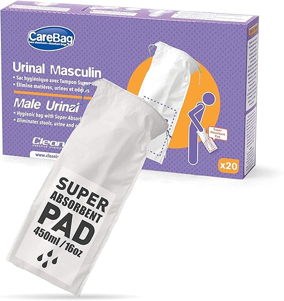 The Original Carebag Male Urinal Bag with Super Absorbent Pad, 60 Count (3 Boxes of