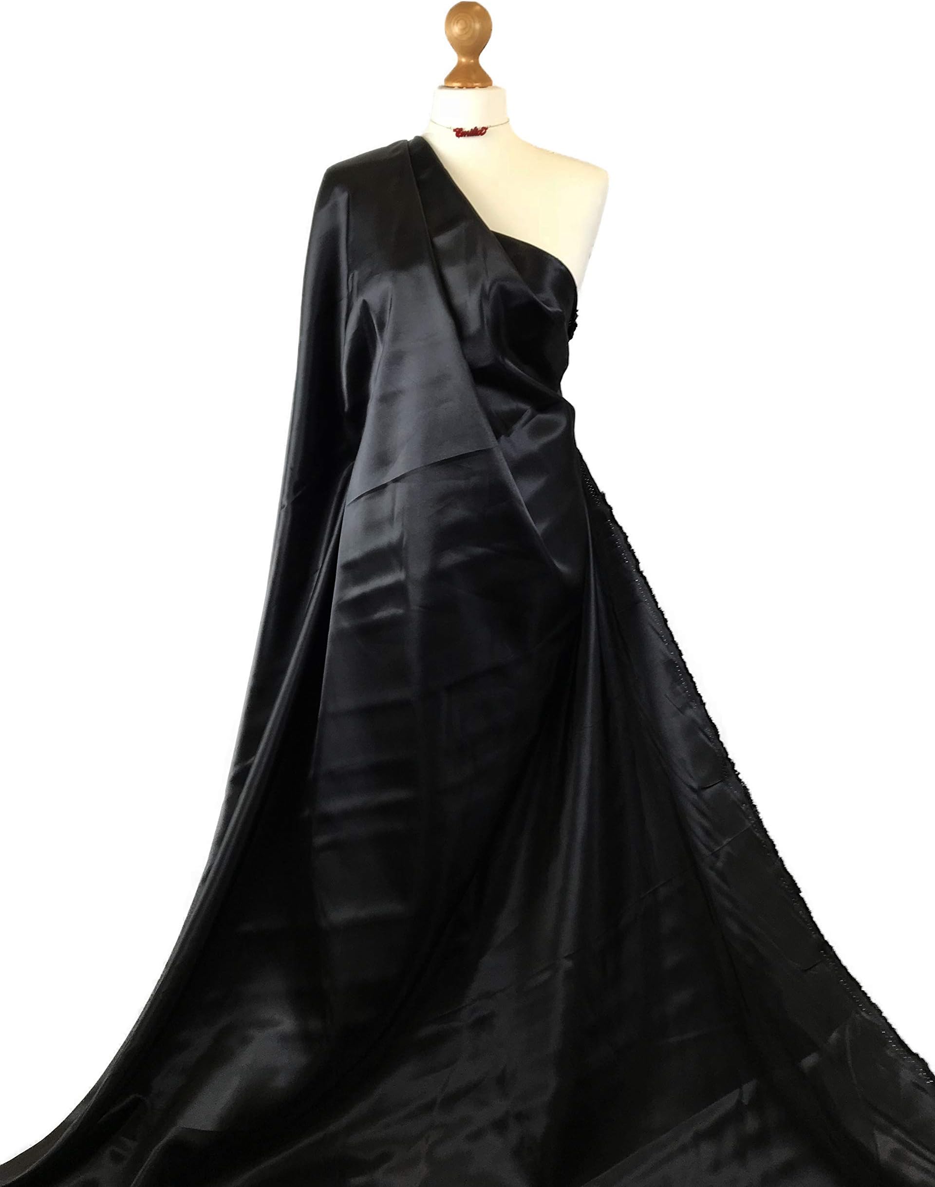 Premium Quality | Polyester Satin Fabric | Shiny Bridal Fabric | Dressmaking and Craft Material | FABRIQUES (Black, 1 Meter)