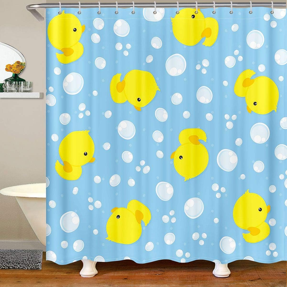 Kids Cute Duck Fabric Bathroom Shower Curtain Little Yellow