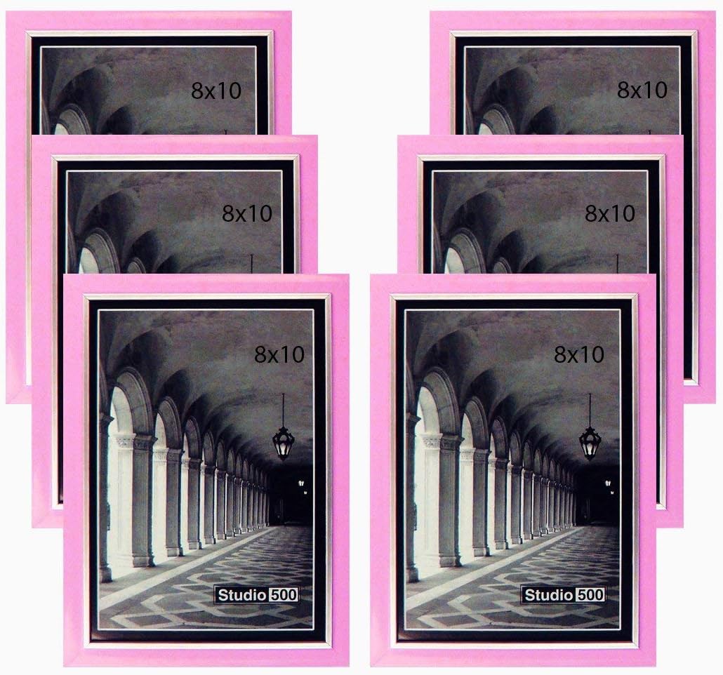 Studio 500 8 by 10-inch, Colorful Sleek Frames in Pink with Silver Accent (EPF1313), 6-Pack; Molding Size: 1/2”w x 5/8”l x 3/16”d