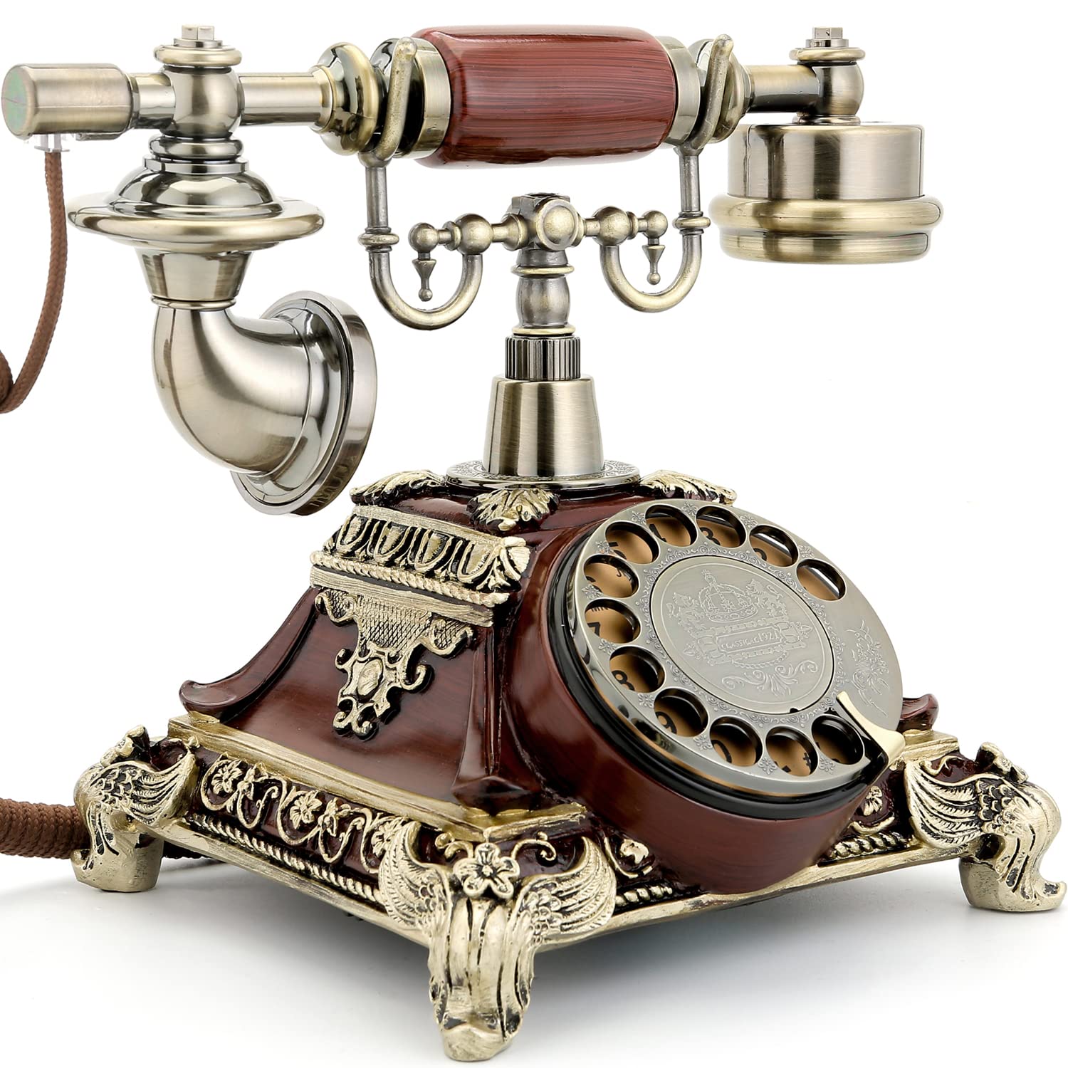 EnergyPower Luxury Antique Dial Phone Analog Phone No Power Required Mechanical & Electronic 2 Types of Bell Retro Analog Telephone Interior Old European Style Fixed Phone Black Telephone Vintage