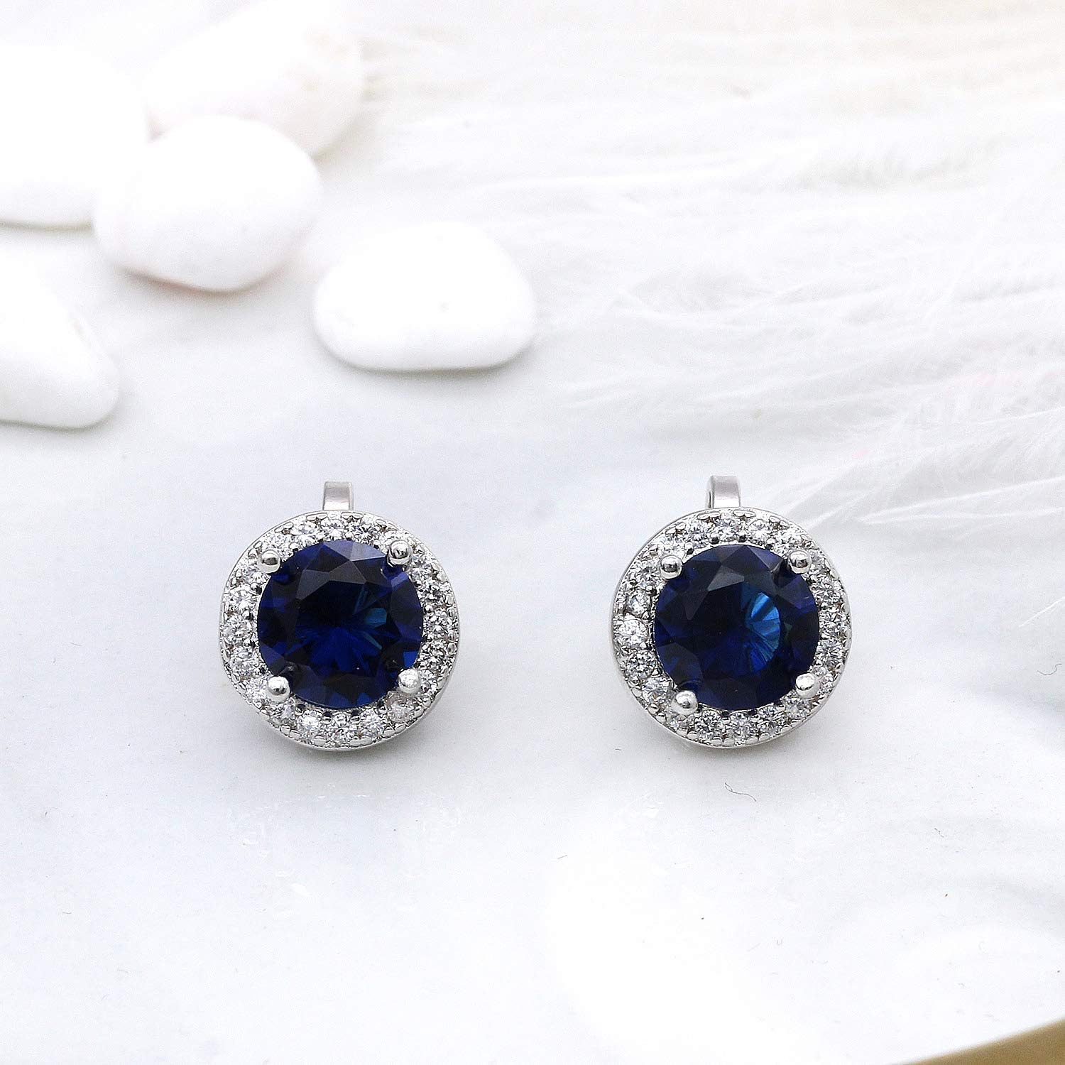 QUKE 8mm Dark Blue Cubic Zirconia Crystal Round Clip On Earrings Non Pierced Jewellery Elegant Stud For Women Girls - Image 3