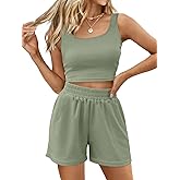 Trendy Queen Two Piece Summer Outfits 2 Piece Sets 2026 Sleeveless Matching Lounge Crop Top High Waisted Short