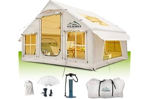 WILDFINDER Inflatable Tent with Skylight, Quick Setup Blow Up Tents with Pump, Hot Tent with Stove Jack, Waterproof Oxford Inflatable House for Camping, Air Glamping Tents for Camping Adult 4-6 Person
