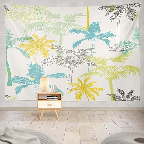 Amazon Com Threetothree Colorful Tapestry Wall Hanging Farm Wall Art Wall Decor Palm Trees California Grey Blue Pattern Tree Wall Tapestry For Bedroom Living Room Dorm Decor 80x60 Inches Everything Else